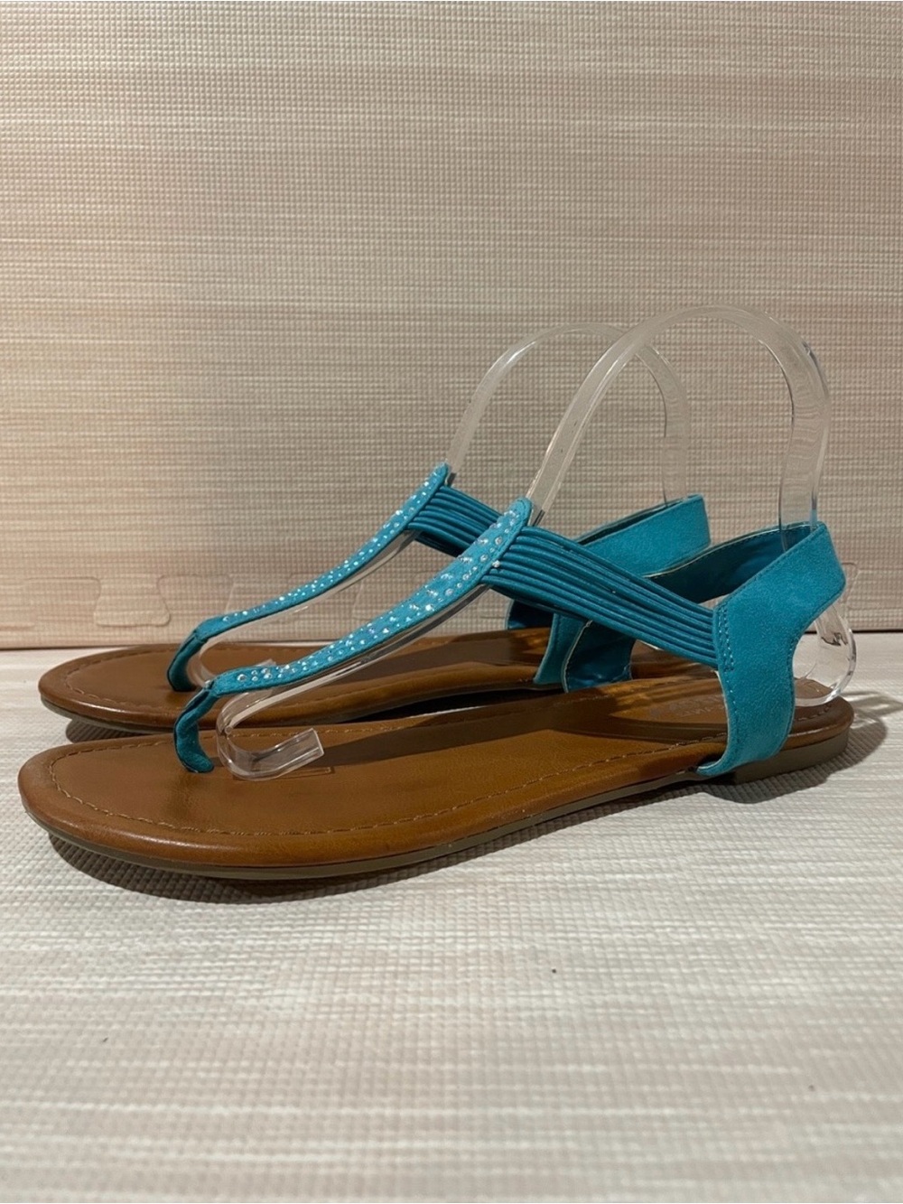 Arizona Jean Company Turquoise T-Strap Rhinestone Slingback Sandals